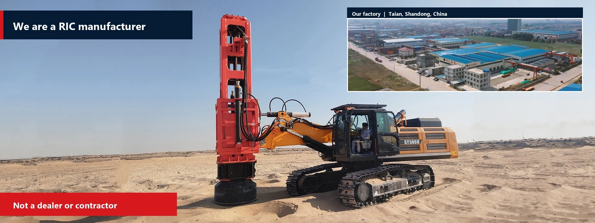 HC150 Rapid Impact Compaction Machine operating in the Middle East with Taian Hengda's factory shown