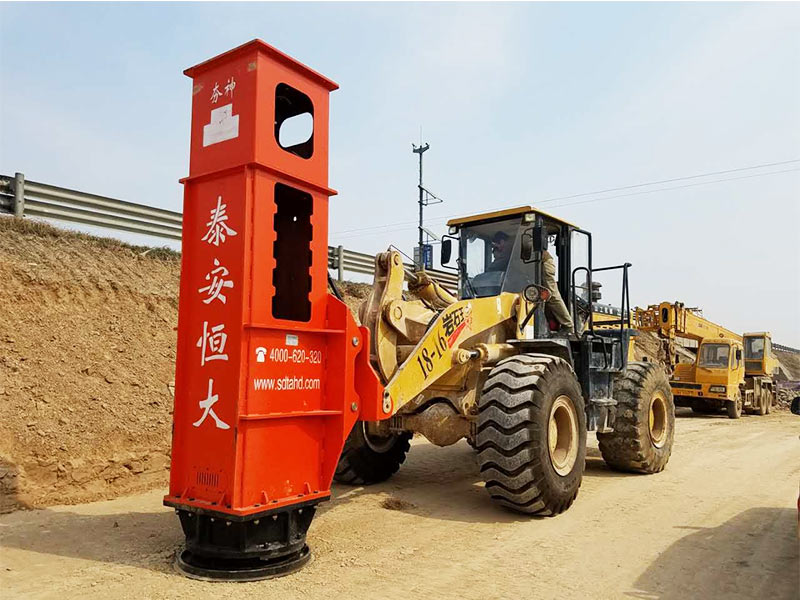 rapid impact compaction equipment is installed on the loader for subgrade compaction