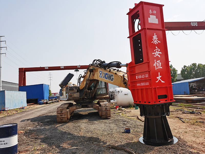 Rapid impact compactor is displayed on the construction site