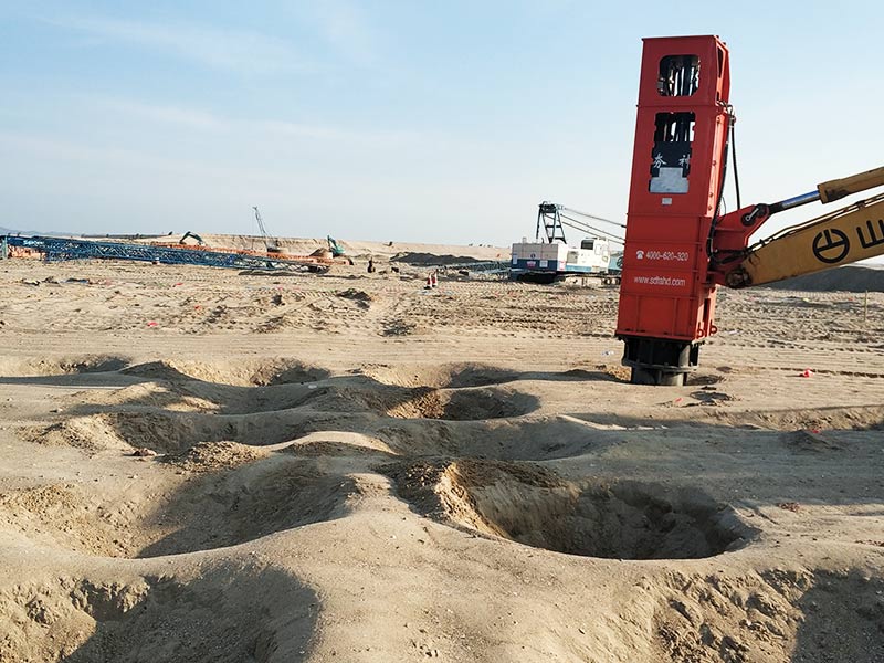 Hydraulic Rapid Impact Compactor installation on excavator for construction