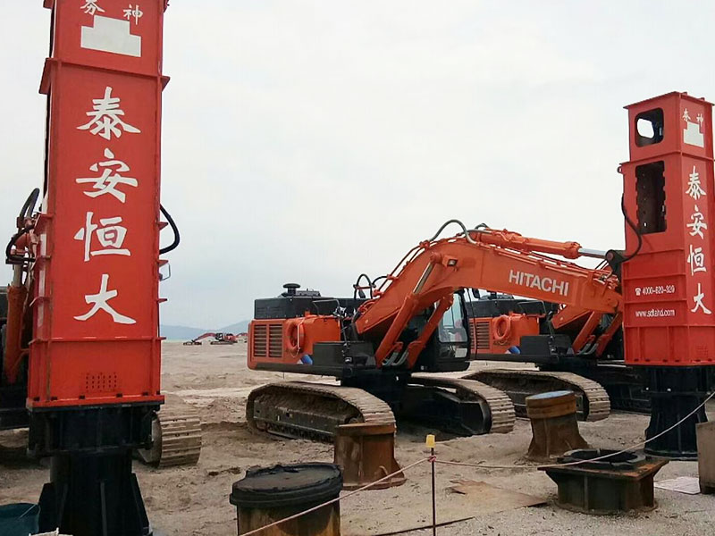 rapid impact compactor is installed on the excavator for display