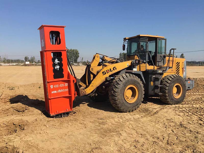 The rapid impact compactor is installed on the loader for construction